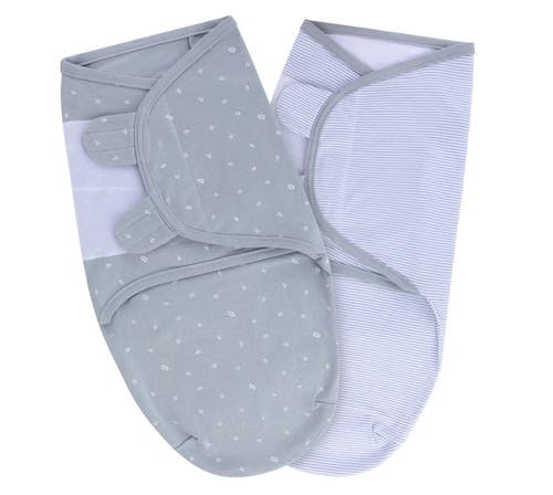 Ely's & Co. Adjustable Swaddle Blanket 2 Pack in Blue Leaf & Stripes  product
