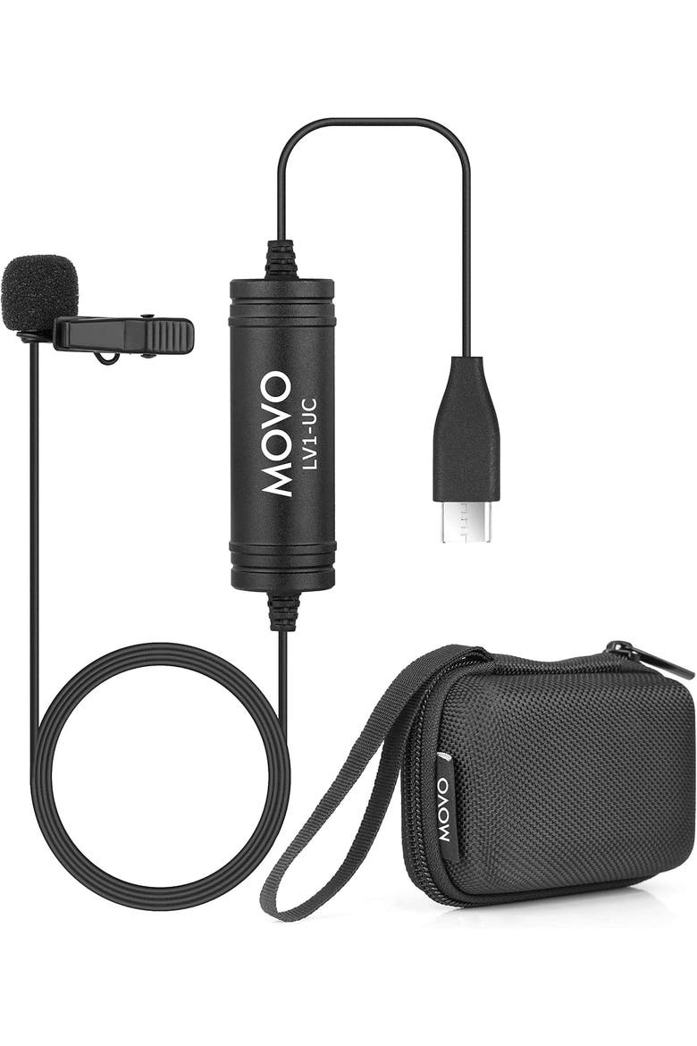 LV1-UC USB-C Lavalier Microphone for iPhone, iPad, Android, and USB Type-C Devices with 20-Foot Cable and Carrying Case, Main, color, Black