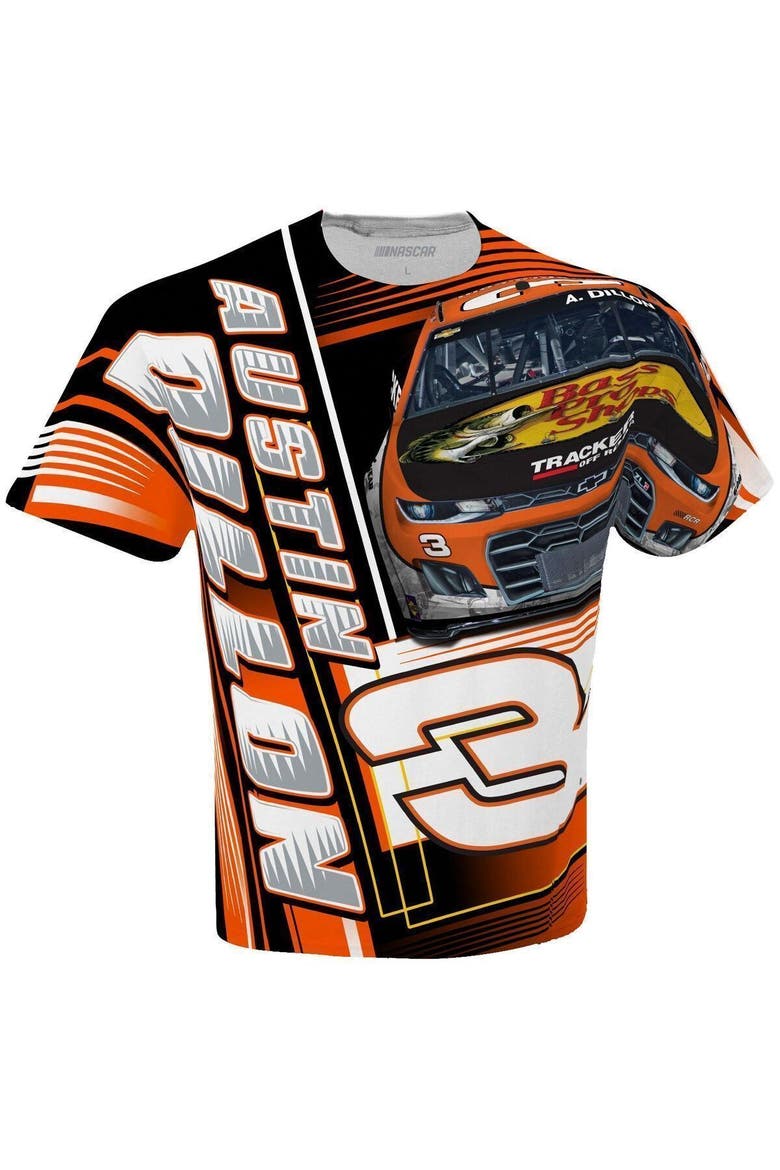 Men's Checkered Flag White Austin Dillon Bass Pro Shops Sublimated Dynamic Total Print T-Shirt, Alternate, color, White