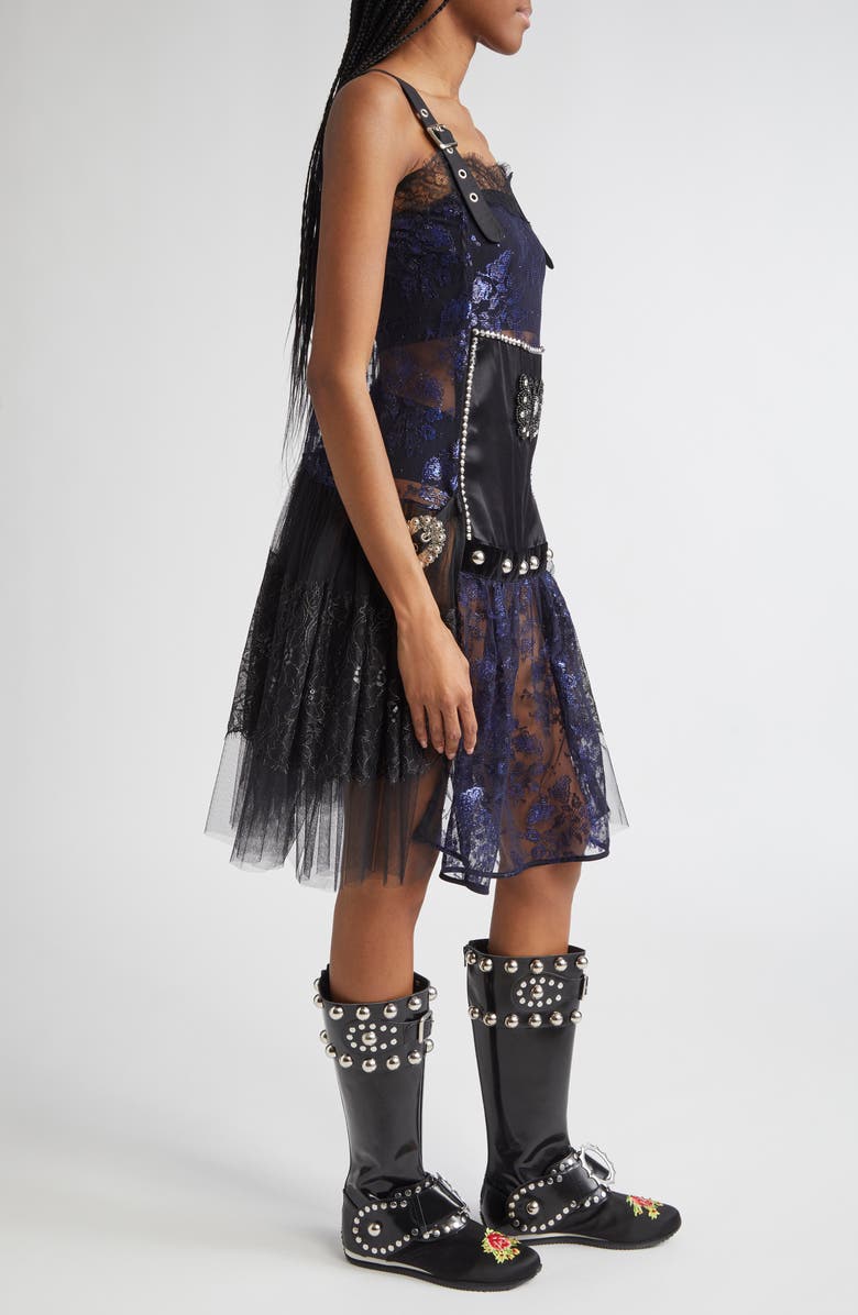 Chopova Lowena Nohow Metallic Floral Tulle, Lace & Satin Dress, Alternate, color,