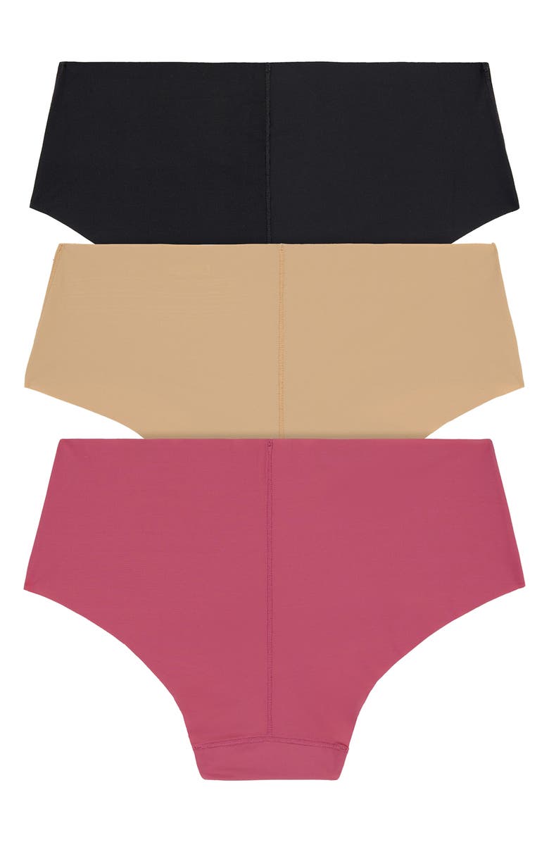 DKNY Litewear Cut Anywear 3-Pack Hipster Panties, Alternate, color, Black/ Glow/ Dark Rose