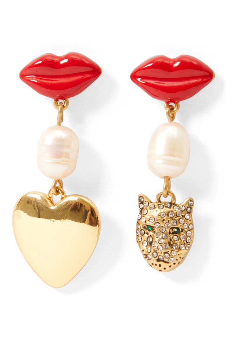 Le Charm Mismatch Drop Earrings, Main, color, GOLD RED MULTI
