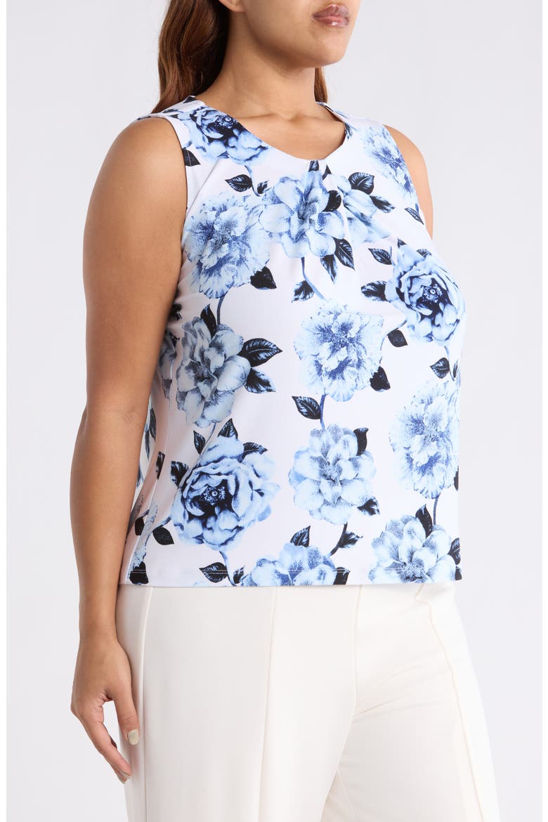 Floral Pleat Neck Top, Alternate, color, CRISP WHITE MULTI
