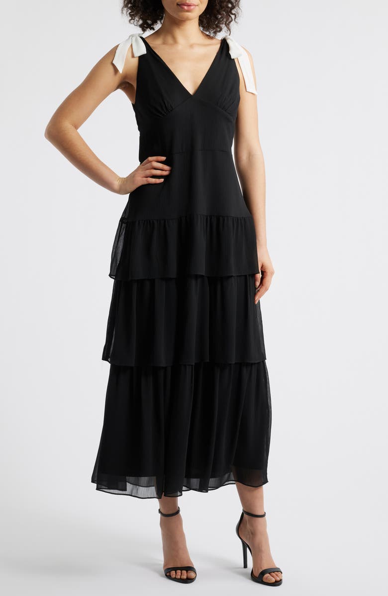 Julia Jordan Contrast Bow Detail Tiered Dress, Main, color, 