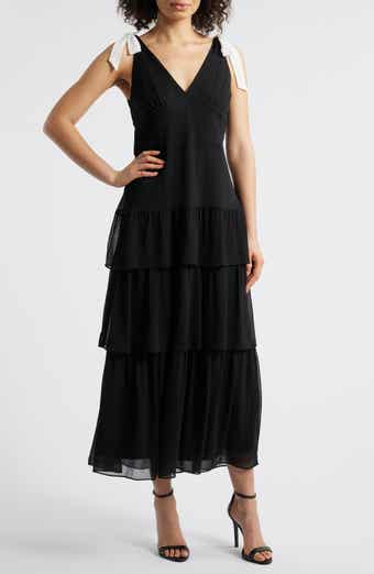Contrast Bow Detail Tiered Dress