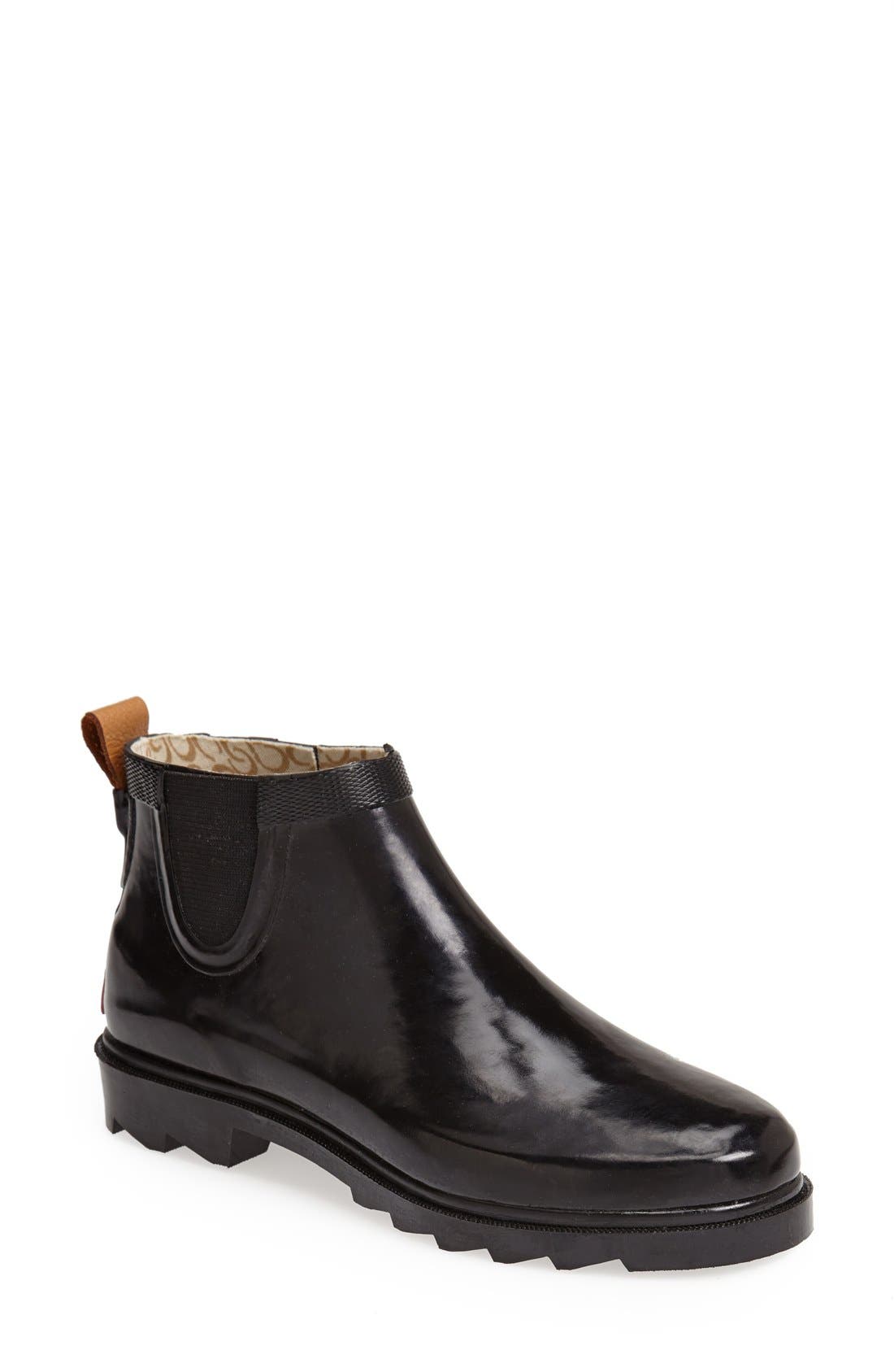 'Top Solid' Rain Bootie, Main, color, BLACK