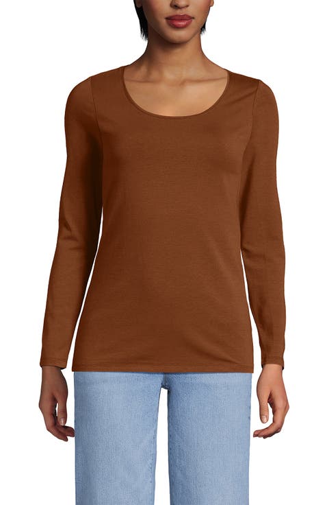 Plus Size Lightweight Jersey Skimming Long Sleeve Scoop Neck T-shirt
