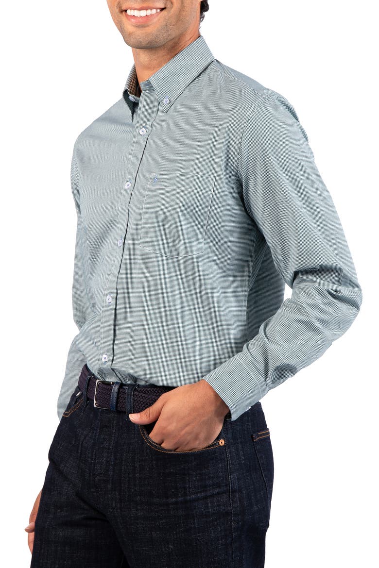 Micro Gingham Stretch Cotton Button-Up Shirt, Alternate, color, PINE