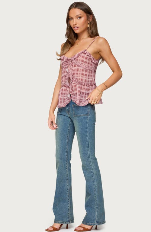 Edikted Mattea Patch Pocket Low Rise Flare Jeans In Blue