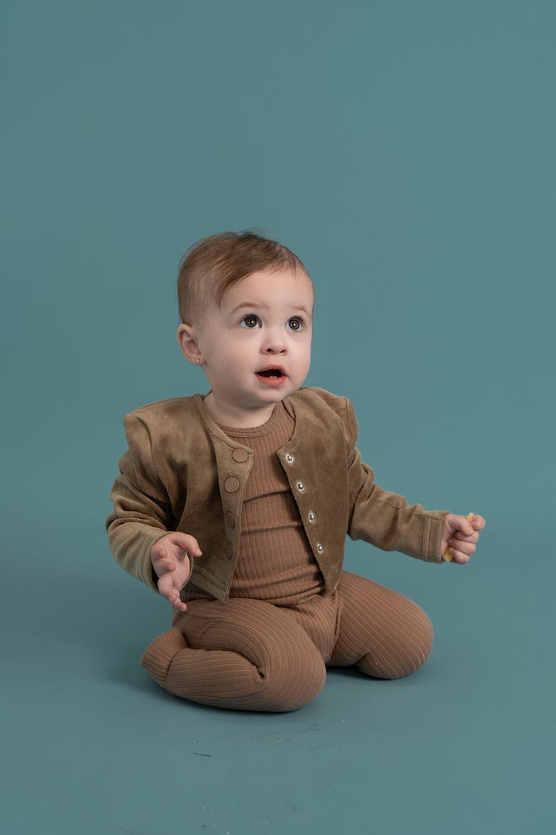 Round Neck Back Snap Ribbed Romper, Alternate, color, Cocoa