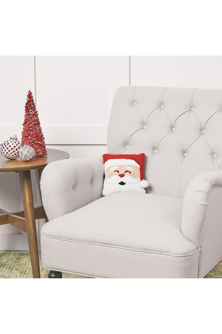 Happy Santa Claus Mini Christmas Hooked Accent Pillow, 8" x 8", Alternate, color, Red
