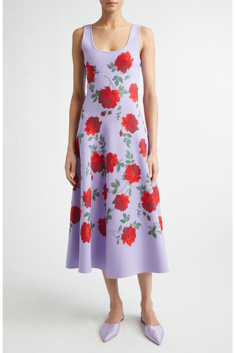 Rose Jacquard Knit Fit & Flare Dress, Main, color, VIOLETA MULTI