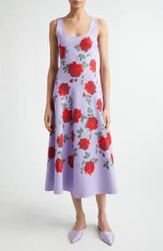 Carolina Herrera Rose Jacquard Knit Fit & Flare Dress