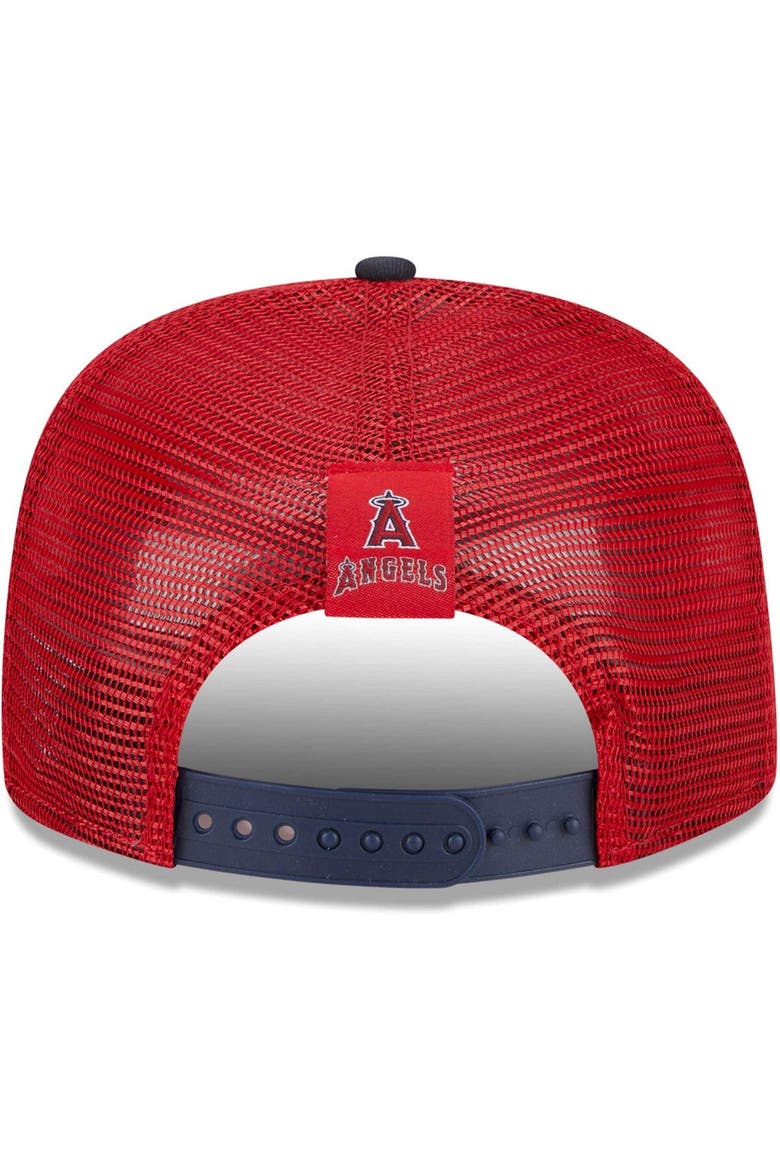 Men's New Era Red Los Angeles Angels Speed Golfer Trucker Snapback Hat, Alternate, color, Red