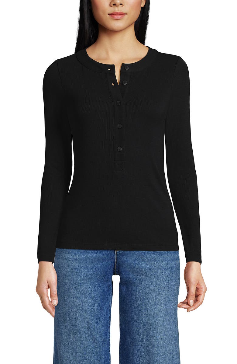 Lands' End Drapey Rib Skimming Long Sleeve Henley, Main, color, Black