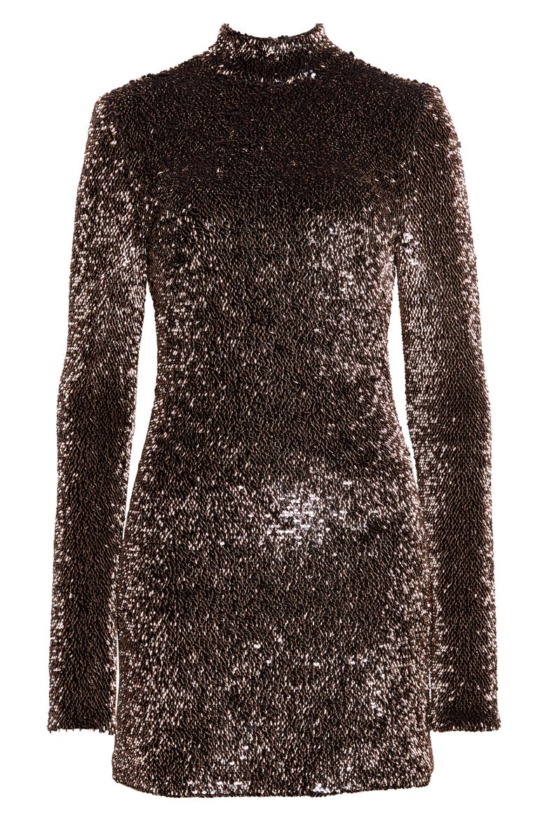 Sylee Sequin Mock Neck Minidress, Alternate, color, COPPER BLACK