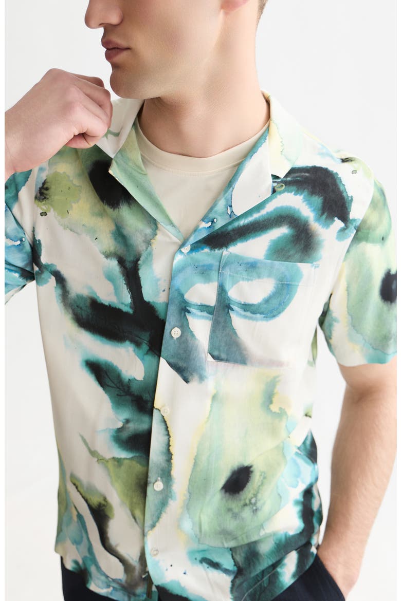 Watercolor Floral Short Sleeve Viscose Shirt, Alternate, color, WATERCOLOR FLOWER BALSAM GREEN