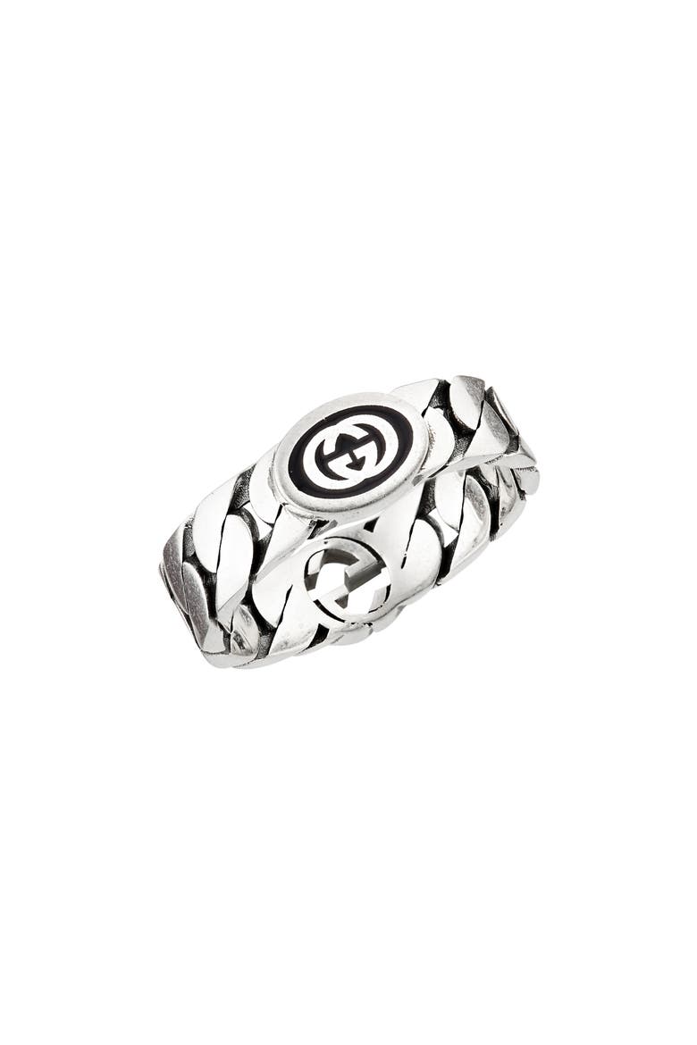 Men's Interlocking-G Gourmet Link Ring, Main, color, SILVER
