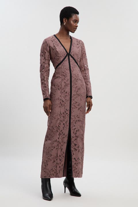 Petite V-Neck Lace Tape Maxi Dress