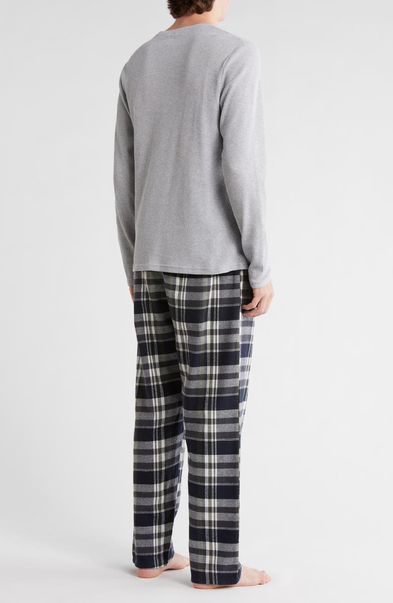 Lucky Brand Long Sleeve Thermal Shirt & Plaid Flannel Pants Pajamas, Alternate, color, Charcoal Heather Grey/Indigo