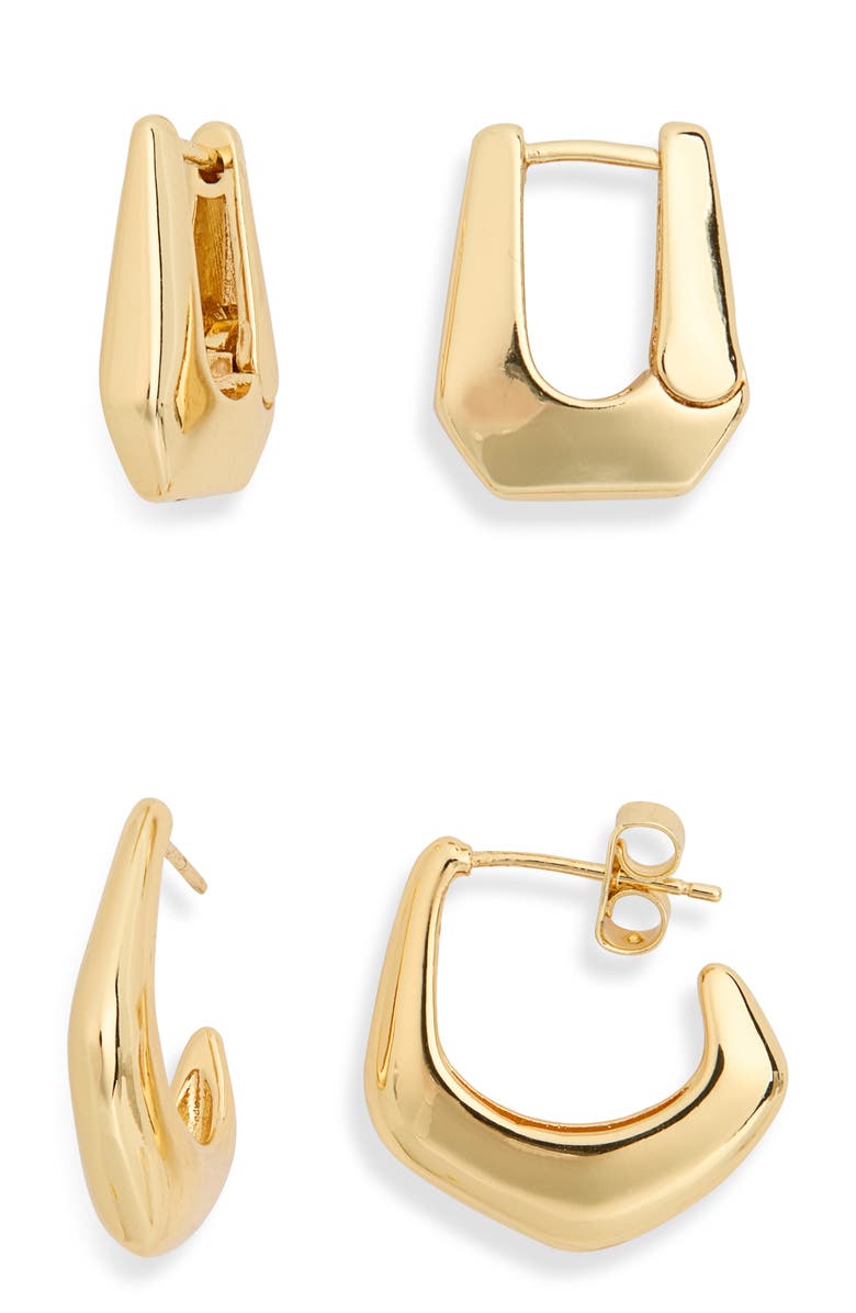 NORDSTROM RACK Set of 2 Demi Fine Angular Hoop Earrings, Main, color,