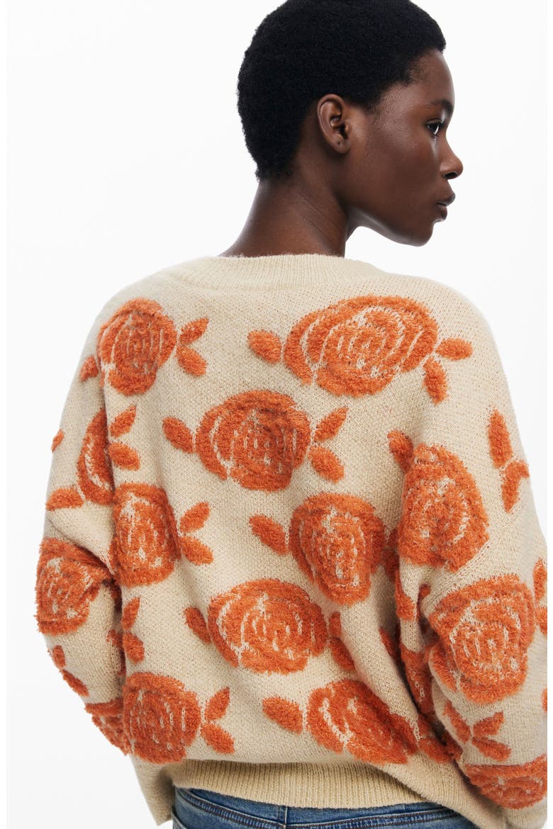 Floral Jacquard V-Neck Cardigan, Alternate, color, BEIGE