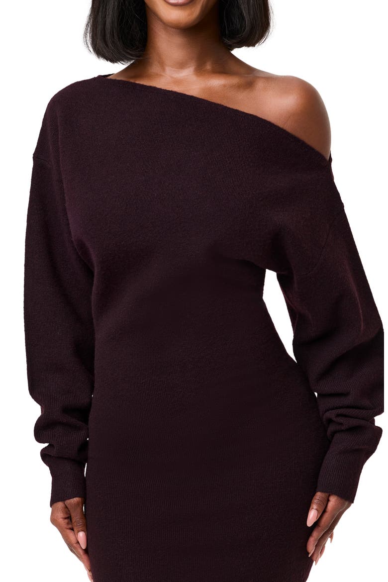 One-Shoulder Long Sleeve Mini Sweater Dress, Alternate, color, DARK BERRY