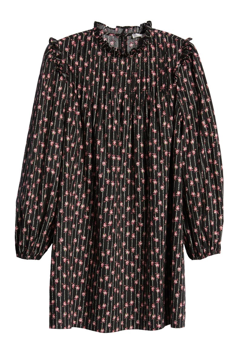 Wales Floral Stripe Long Sleeve Shift Dress, Alternate, color, BLACK WALLPAPER FLORAL