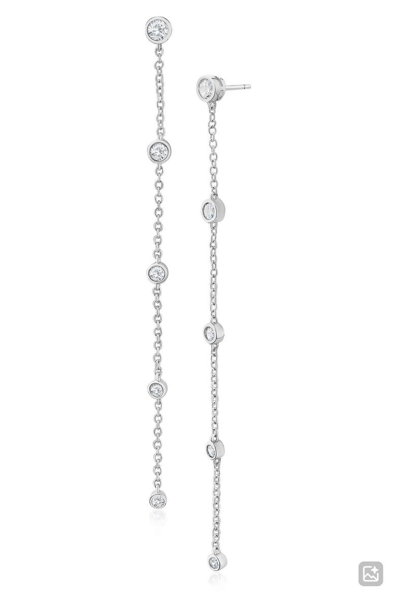 Cubic Zirconia Station Drop Earrings, Main, color, RHODIUM PLATED
