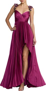 Mac Duggal Sleeveless Front Slit Charmeuse Beaded Detail Gown