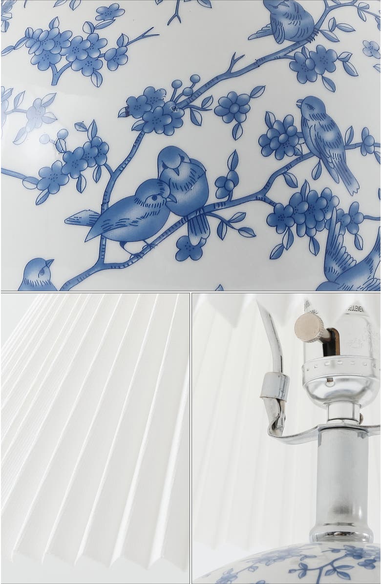 JONATHAN Y Shishen Cottage Classic Chinoiserie Ceramic Orb LED Table Lamp with Pleated Shade, Alternate, color, White/Blue