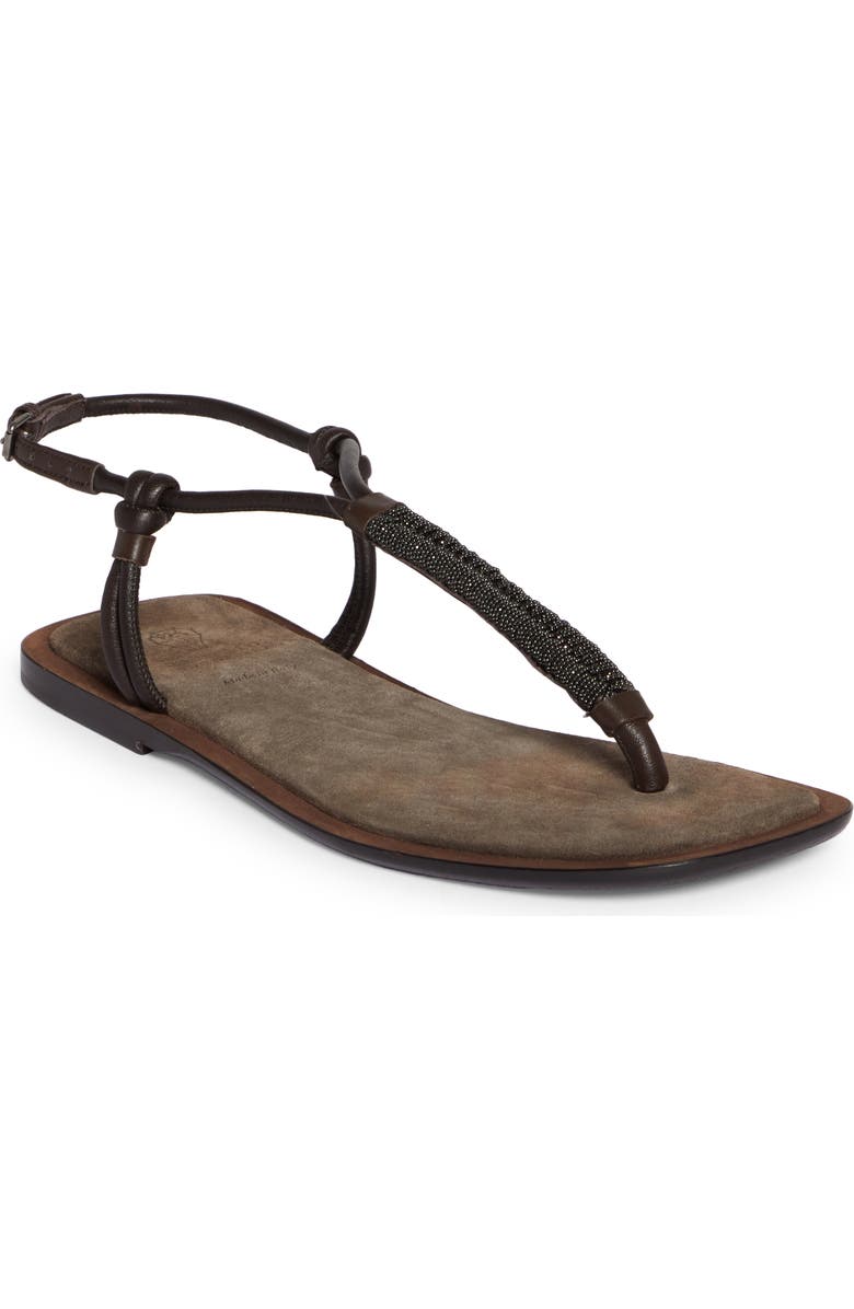 Brunello Cucinelli Monili T-Strap Sandal, Main, color,