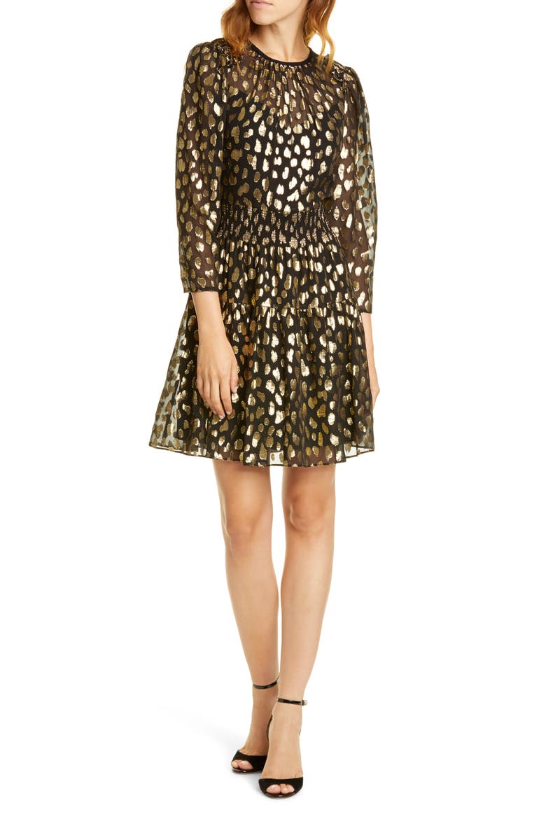 Leopard Metallic Long Sleeve Dress, Main, color, BLACK COMBO