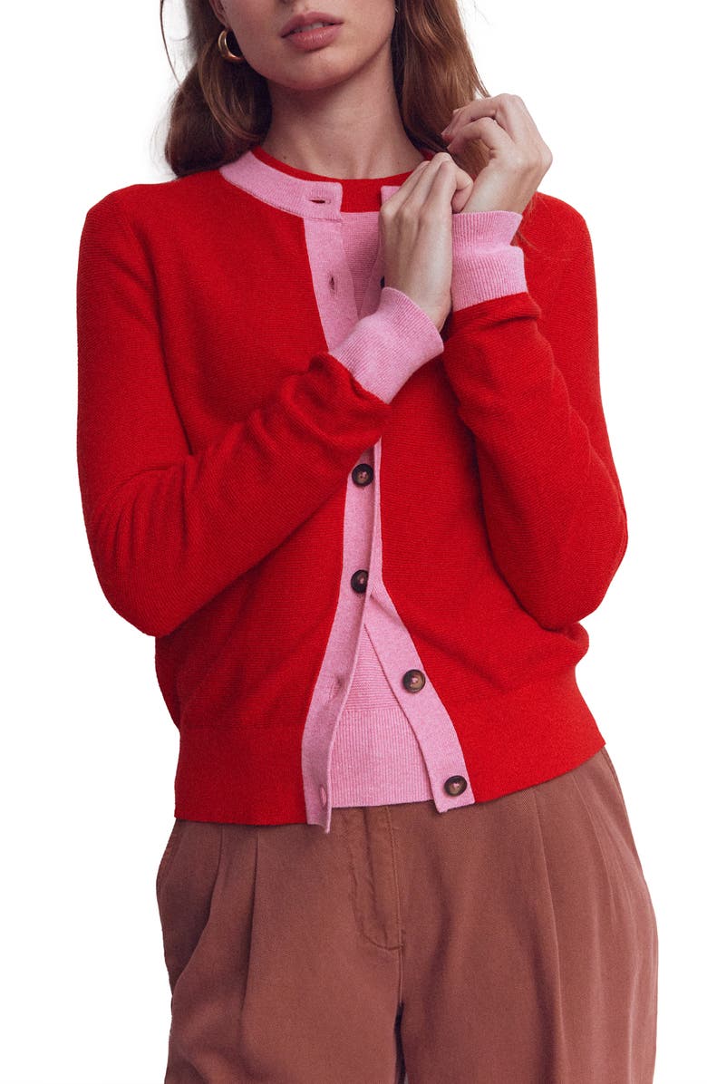 Boden Grace Color Block Cardigan, Main, color, Poppy Red