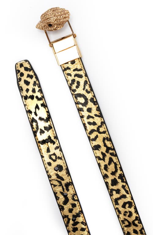 Kurt Geiger London Metallic Leopard Reversible Belt In Gold