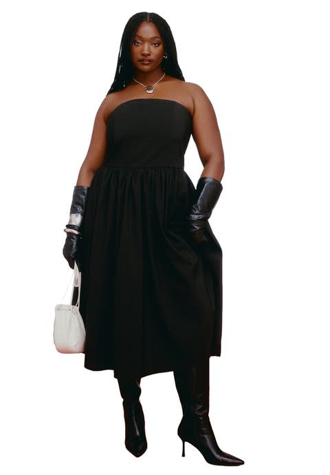 Strapless Flare Midi Dress (Plus)