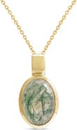 ALLUREZ Oval Natural Cabochon Moss Agate Pendant Necklace 14K 0.72ct