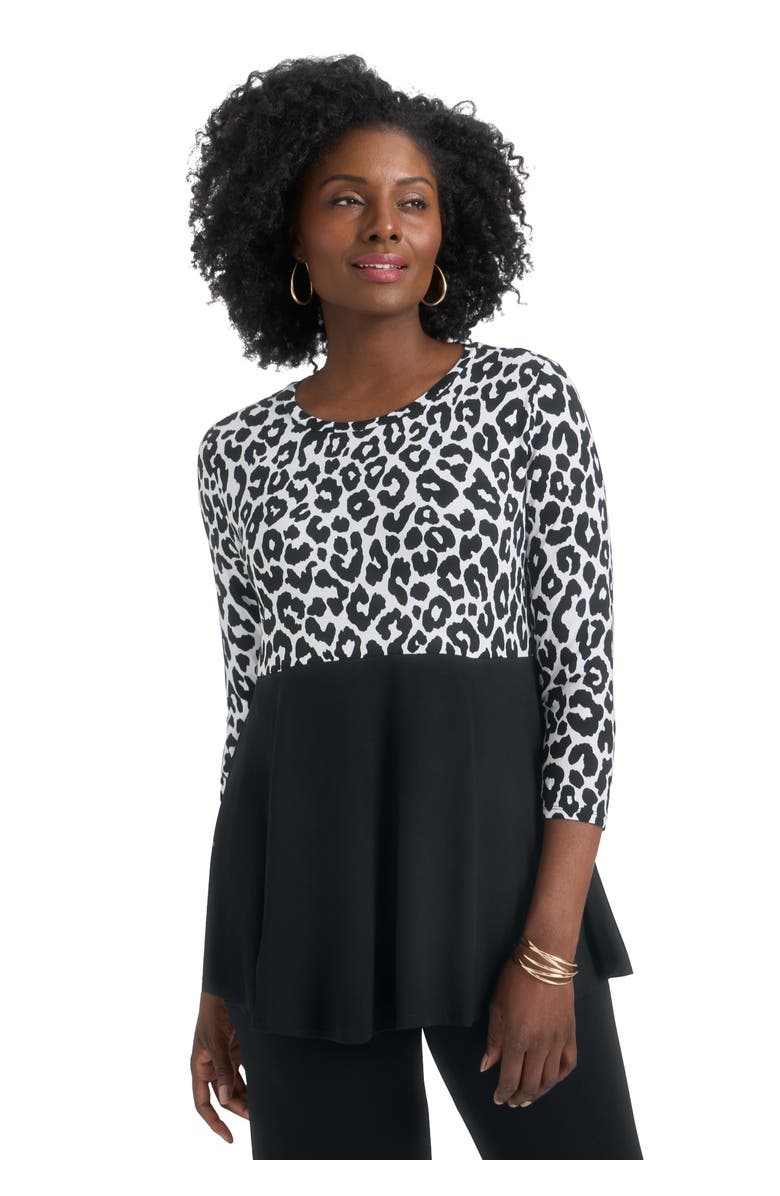 Jessica London Printed Yoke Trapeze Tee, Main, color, Black Classic Cheetah