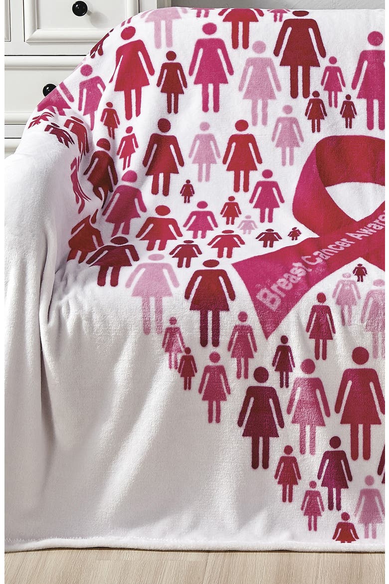 Pinktober Breast Cancer Awareness Fleece Throw, Alternate, color, WHITE