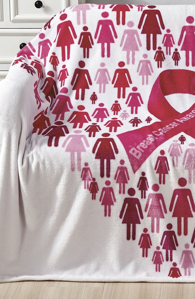 Luxury Home Pinktober Breast Cancer Awareness Fleece Throw, Alternate, color, White