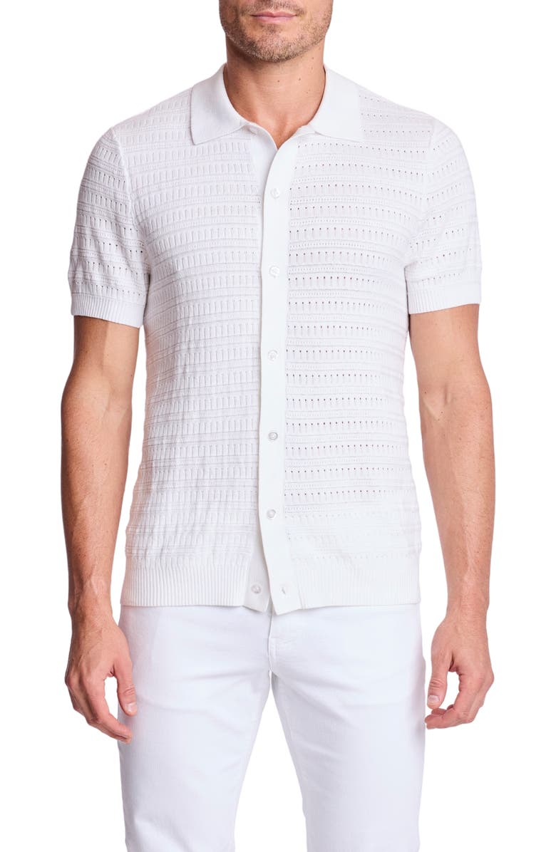 PAISLEY & GRAY Trim Fit Geometric Knit Button-Up Polo, Alternate, color, White Lotus