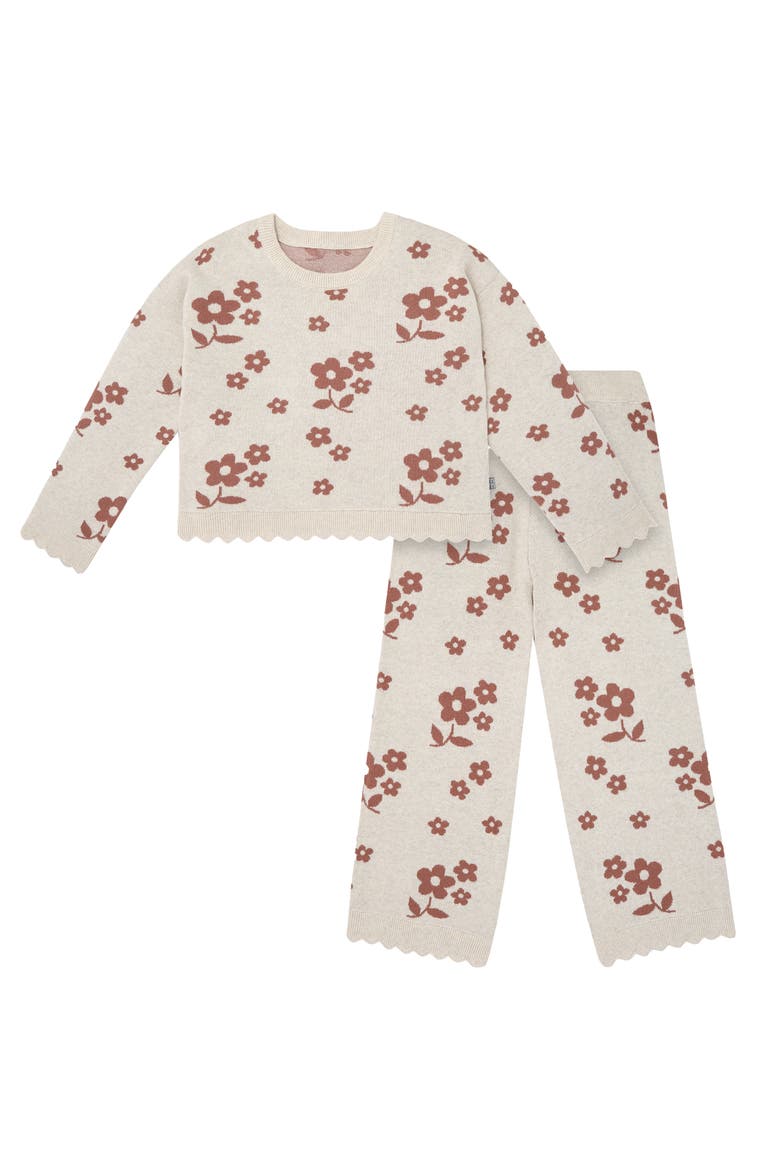 Jacquard Sweater Knit Top and Pant Set, Main, color, Nutmeg Flowers