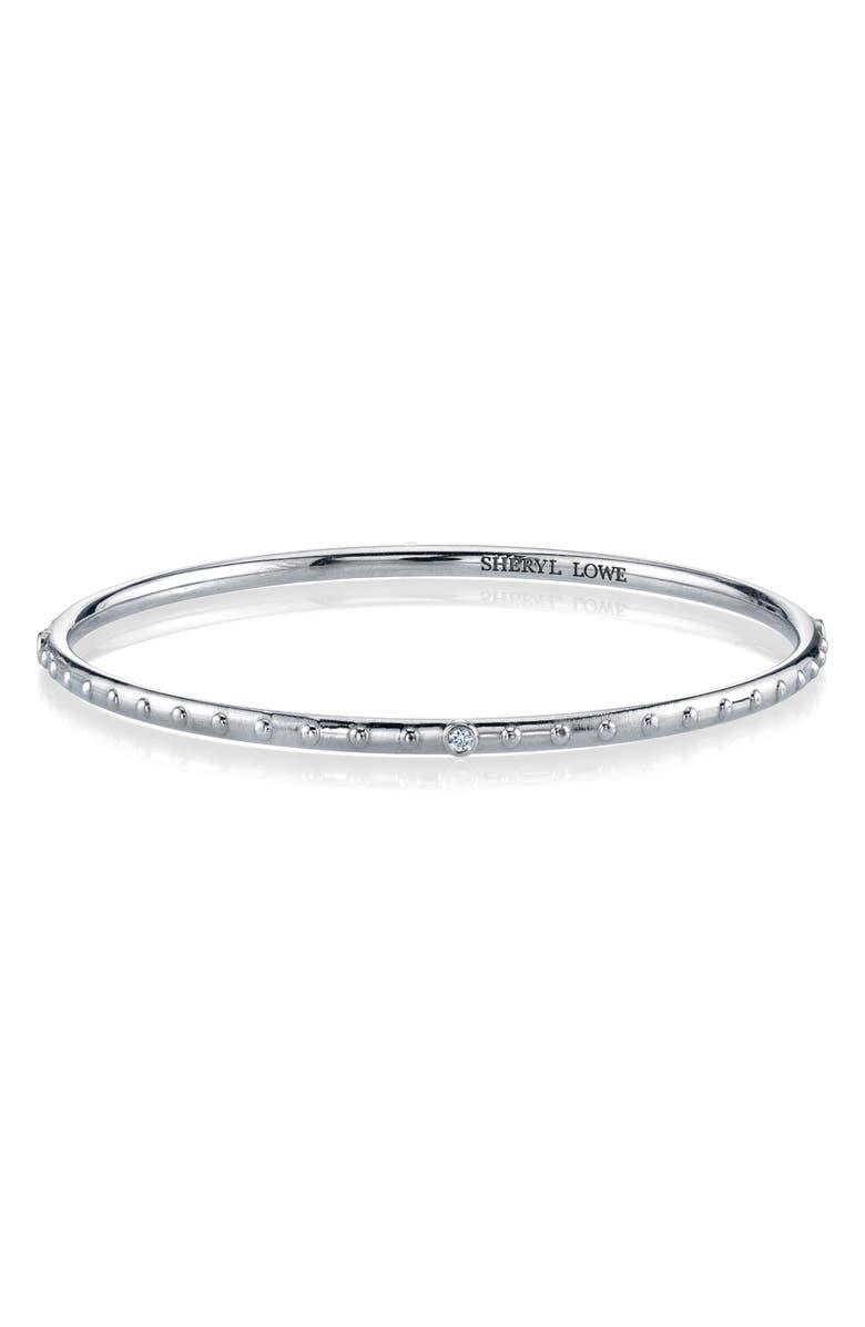 Sheryl Lowe Diamond Bezel & Beaded Silver Bangle Bracelet, Main, color, 