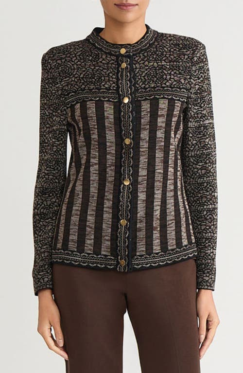 Ming Wang Mosaic Knit Sweater Jacket In Brown