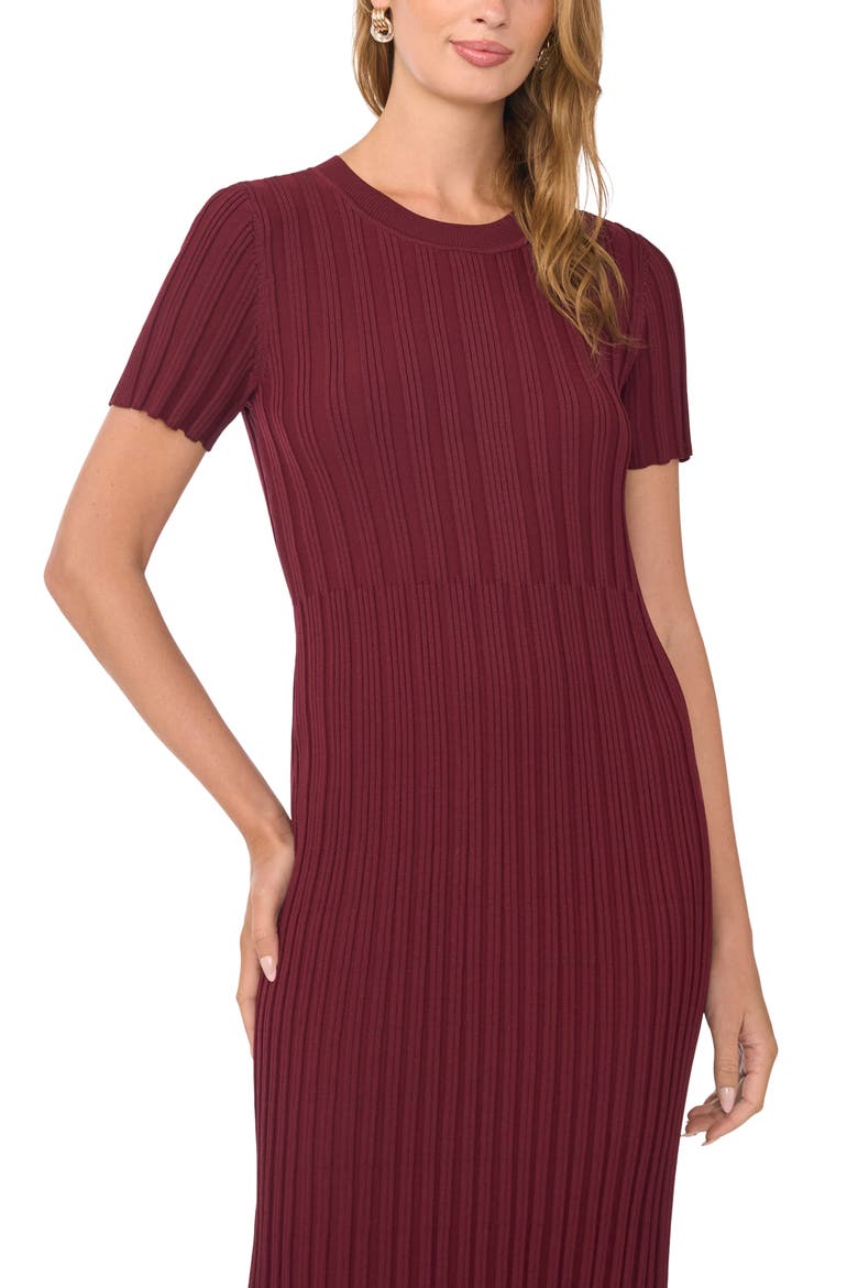 Transfer Rib Short Sleeve Midi Dress, Alternate, color, RED BEET