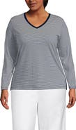 Lands' End Plus Size Relaxed Supima Cotton Long Sleeve V-Neck T-Shirt