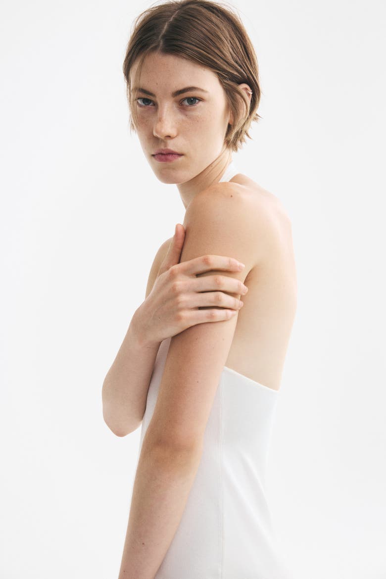 Calf-Length Halterneck Dress, Alternate, color, Cream