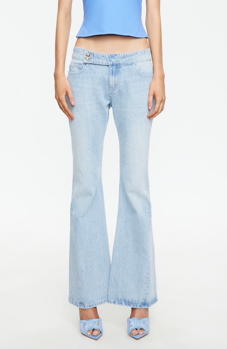 LIONESS Hilton Button Tab Straight Leg Jeans, Main, color, Light Denim