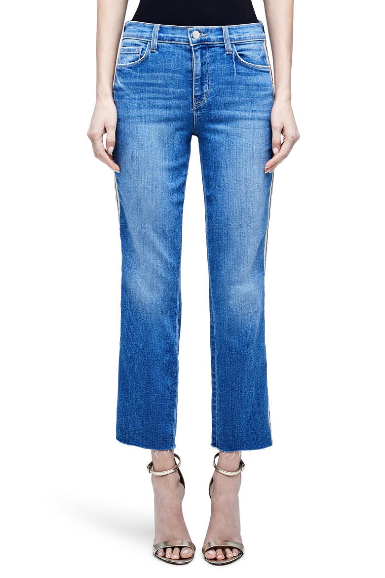 Sada High Waist Tape Outseam Crop Slim Jeans, Main, color, DOVER