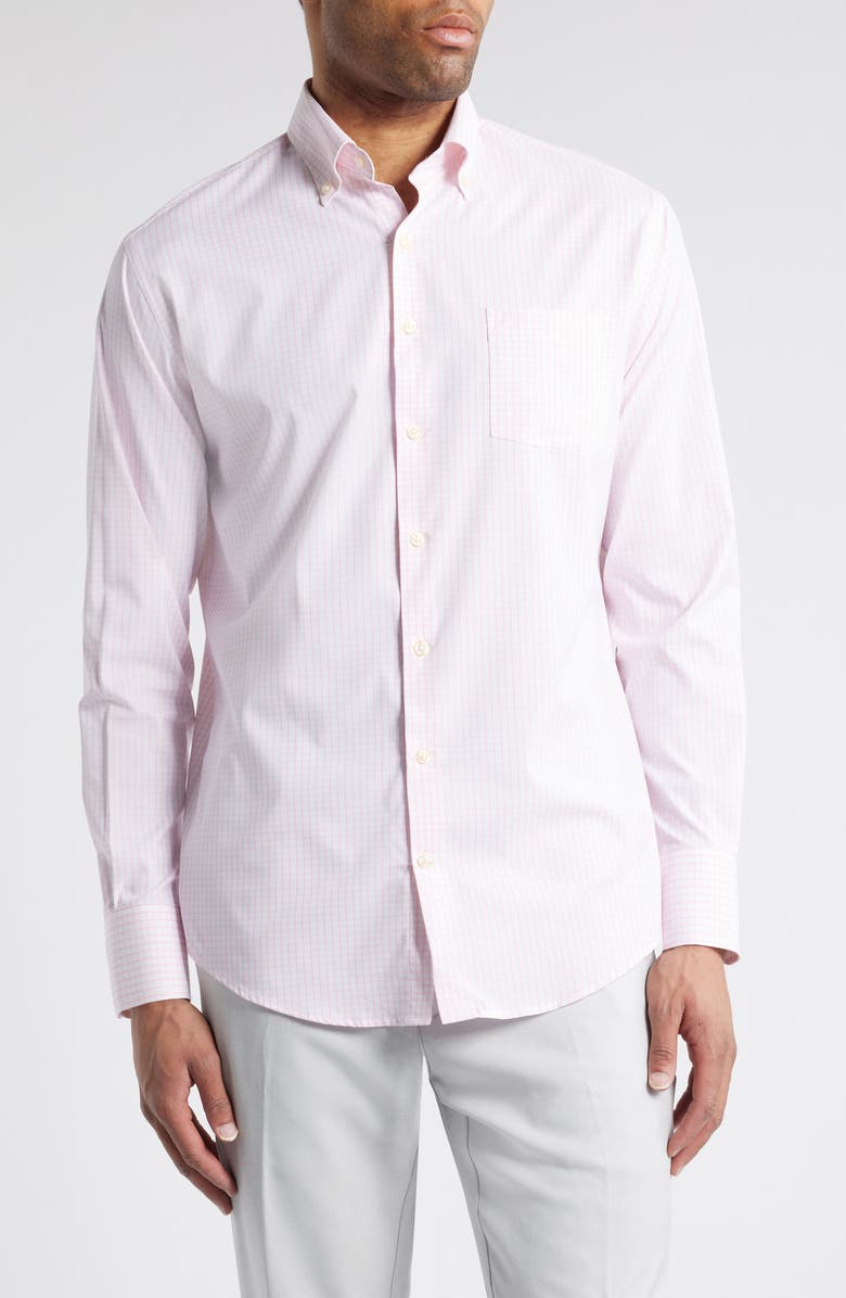 Peter Millar Hanford Check Performance Twill Button-Down Shirt, Main, color, Palmer Pink